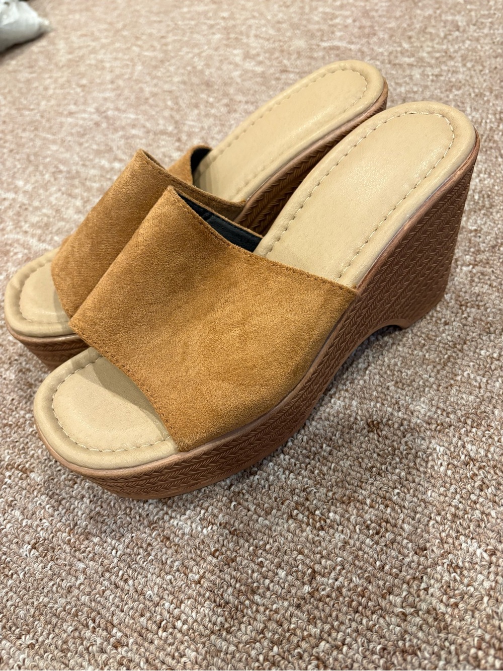 Suede Slide Wedge Sandals in Chestnut Brown - Women